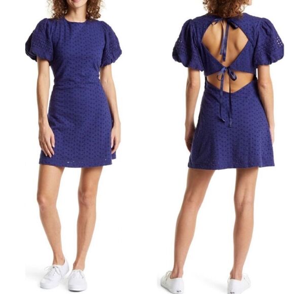 Free People | Apricot Rose Puff Sleeve Eyelet Dress - Picture 1 of 6